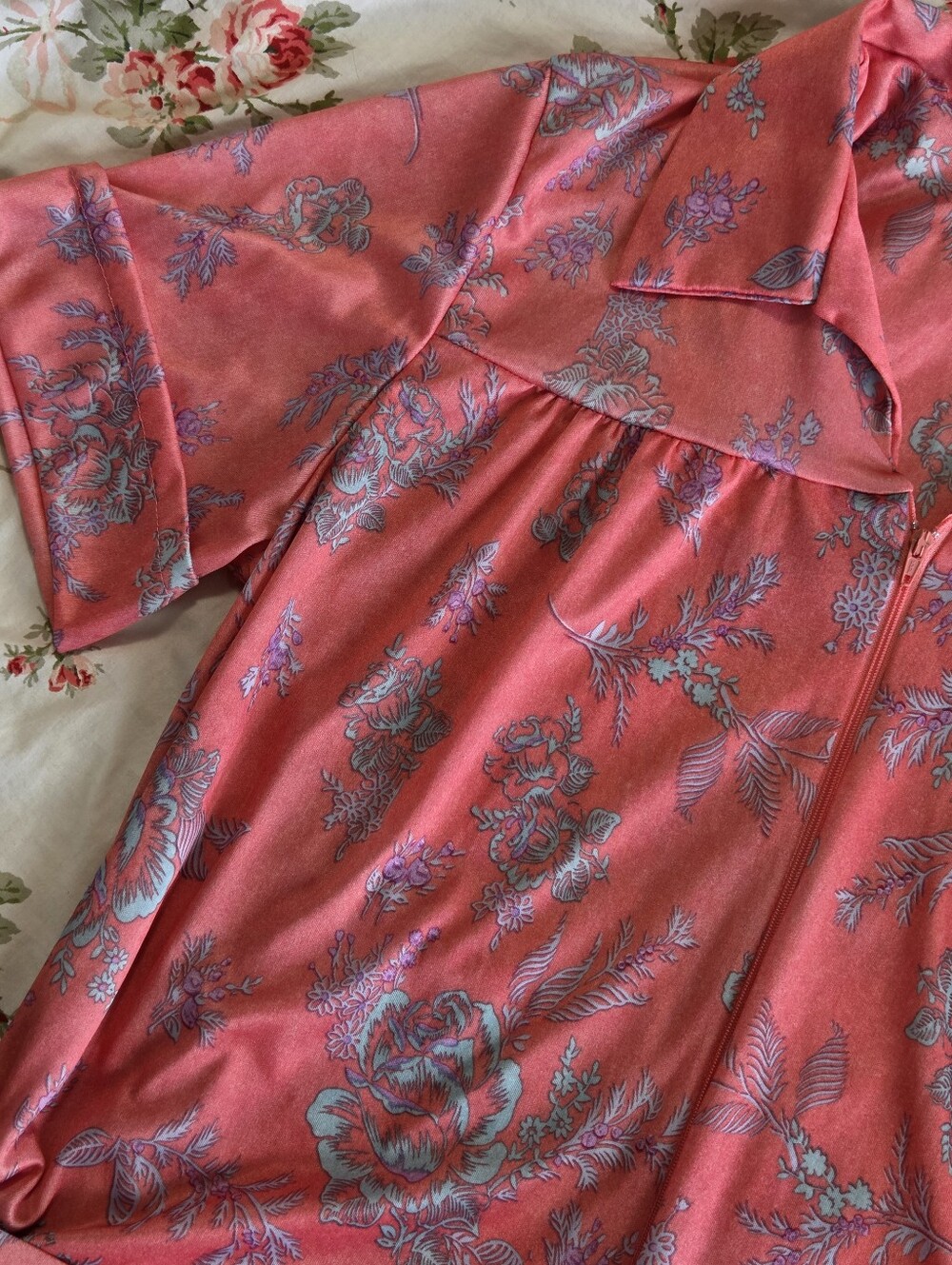 Vintage 70s Hamilton Sz M Bright Pink Floral Zip-Front Housedress Canada